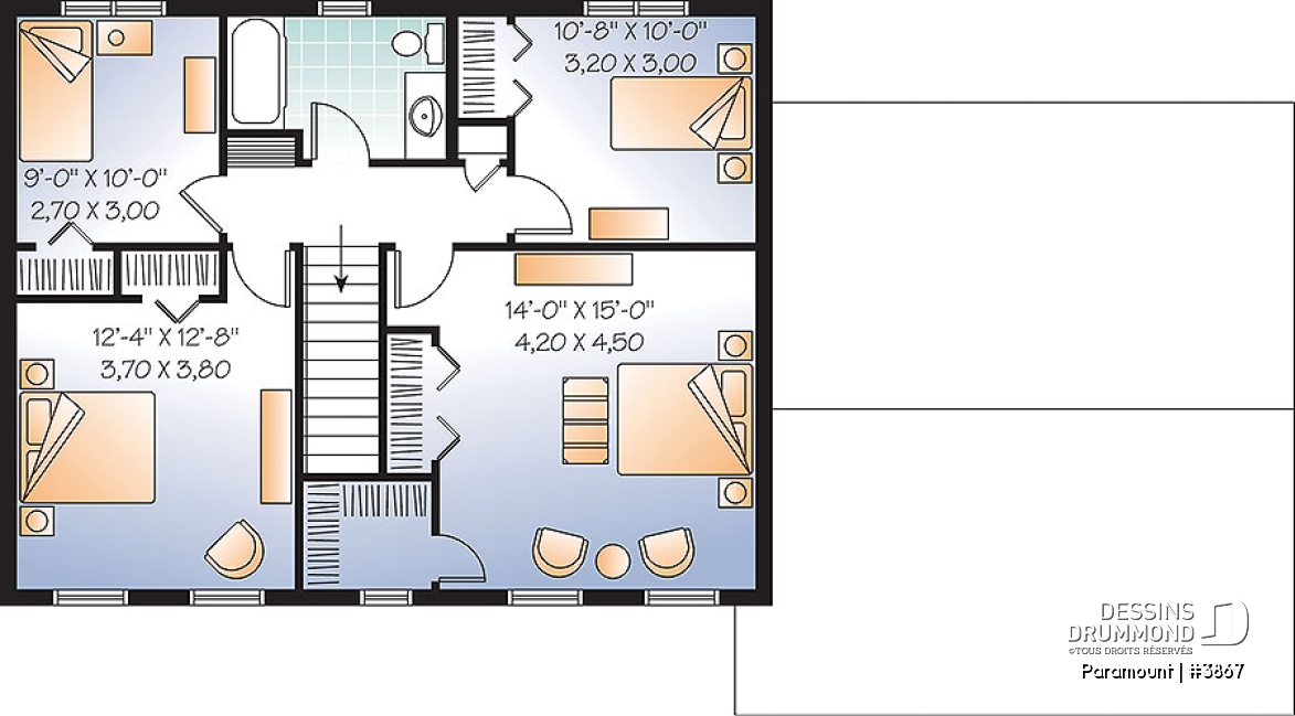 Étage - Plan de grande maison économique 4 chambres, garage double, salle de séjour et salle de jeux - Paramount
