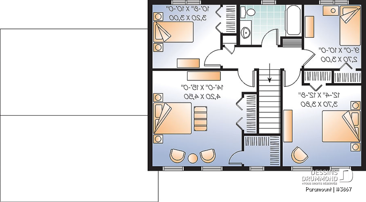 Étage - Plan de grande maison économique 4 chambres, garage double, salle de séjour et salle de jeux - Paramount