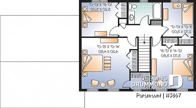 Étage - Plan de grande maison économique 4 chambres, garage double, salle de séjour et salle de jeux - Paramount
