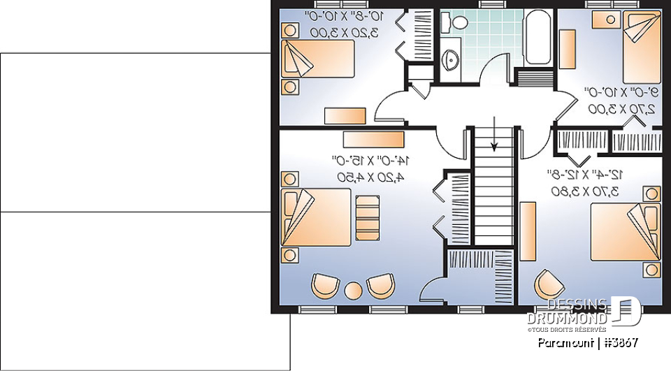 Étage - Plan de grande maison économique 4 chambres, garage double, salle de séjour et salle de jeux - Paramount