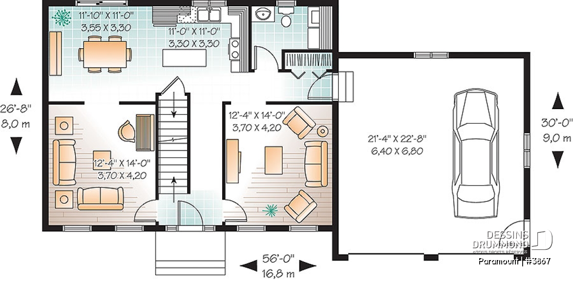 Rez-de-chaussée - Plan de grande maison économique 4 chambres, garage double, salle de séjour et salle de jeux - Paramount