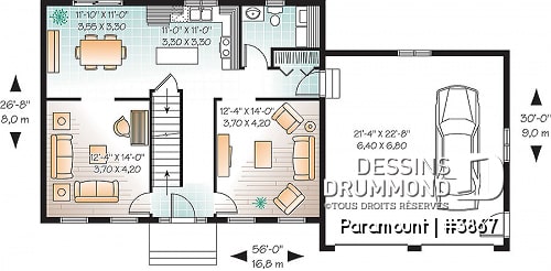 Rez-de-chaussée - Plan de grande maison économique 4 chambres, garage double, salle de séjour et salle de jeux - Paramount