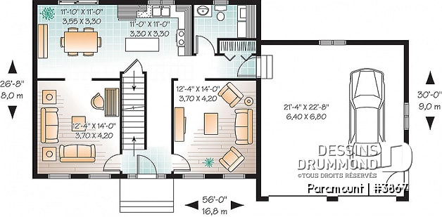 Rez-de-chaussée - Plan de grande maison économique 4 chambres, garage double, salle de séjour et salle de jeux - Paramount