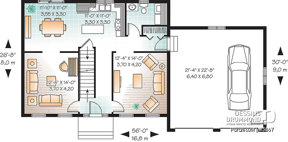 Rez-de-chaussée - Plan de grande maison économique 4 chambres, garage double, salle de séjour et salle de jeux - Paramount