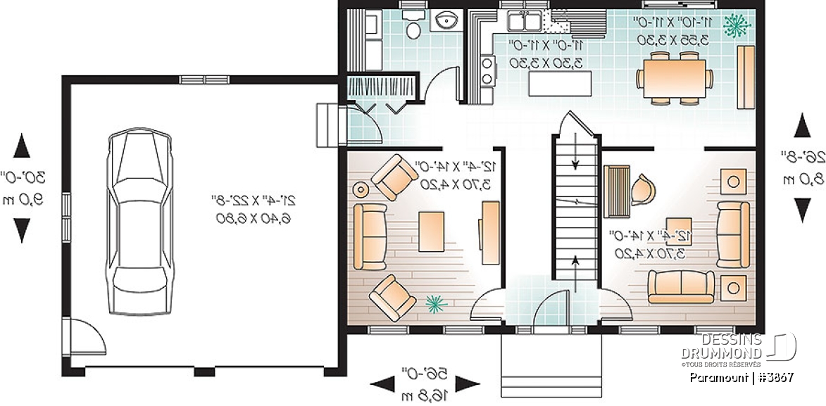 Rez-de-chaussée - Plan de grande maison économique 4 chambres, garage double, salle de séjour et salle de jeux - Paramount
