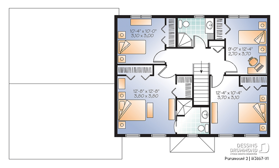 Étage - Plan de maison 4 chambres, 2.5 salles de bain, garage double, 2 garde-mangers, salle d'eau, buanderie au 1er - Paramount 2