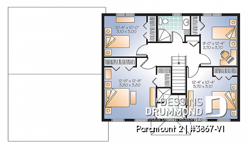 Étage - Plan de maison 4 chambres, 2.5 salles de bain, garage double, 2 garde-mangers, salle d'eau, buanderie au 1er - Paramount 2