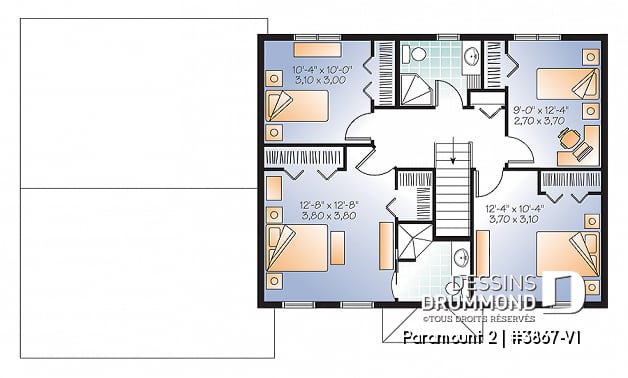 Étage - Plan de maison 4 chambres, 2.5 salles de bain, garage double, 2 garde-mangers, salle d'eau, buanderie au 1er - Paramount 2