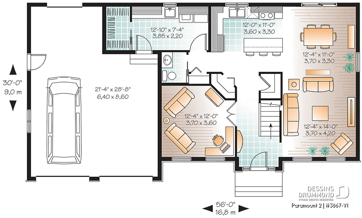 Rez-de-chaussée - Plan de maison 4 chambres, 2.5 salles de bain, garage double, 2 garde-mangers, salle d'eau, buanderie au 1er - Paramount 2