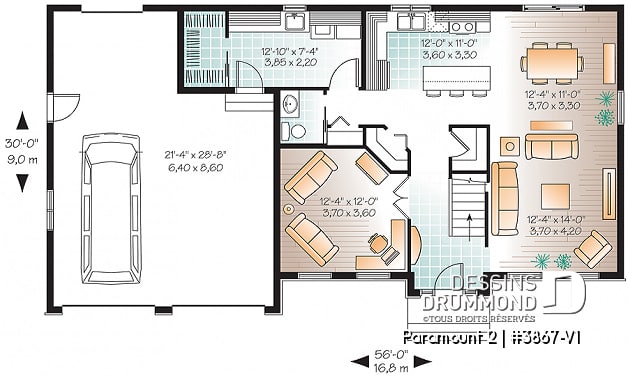 Rez-de-chaussée - Plan de maison 4 chambres, 2.5 salles de bain, garage double, 2 garde-mangers, salle d'eau, buanderie au 1er - Paramount 2