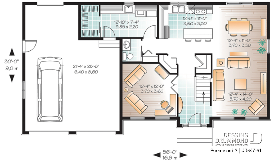 Rez-de-chaussée - Plan de maison 4 chambres, 2.5 salles de bain, garage double, 2 garde-mangers, salle d'eau, buanderie au 1er - Paramount 2