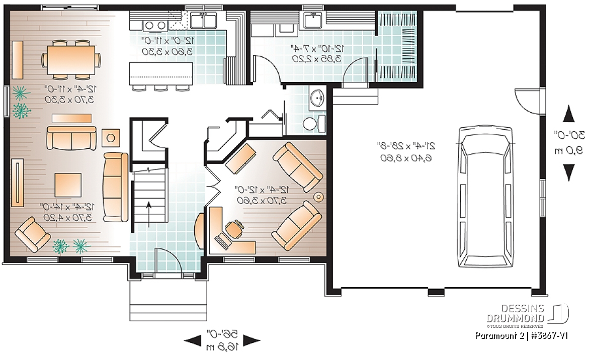Rez-de-chaussée - Plan de maison 4 chambres, 2.5 salles de bain, garage double, 2 garde-mangers, salle d'eau, buanderie au 1er - Paramount 2