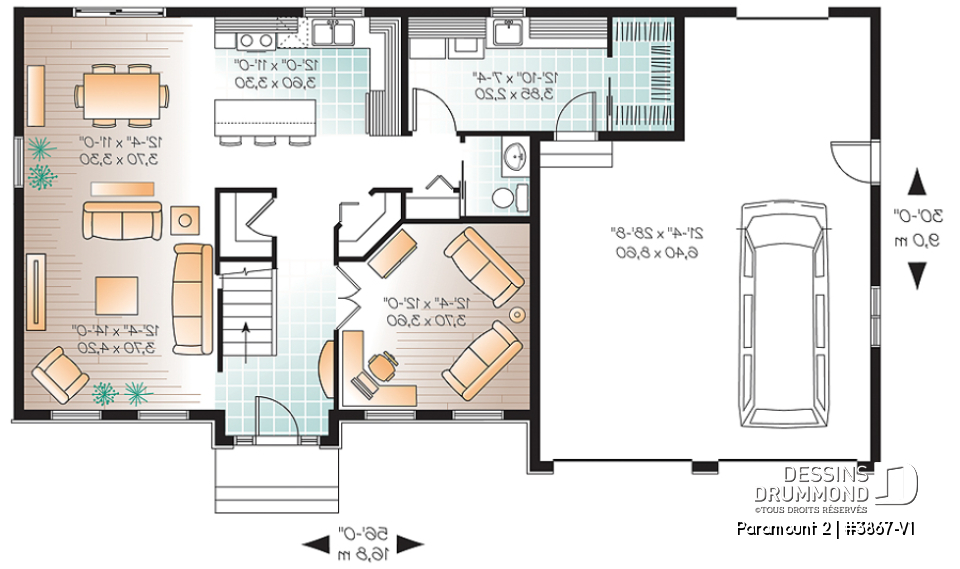 Rez-de-chaussée - Plan de maison 4 chambres, 2.5 salles de bain, garage double, 2 garde-mangers, salle d'eau, buanderie au 1er - Paramount 2