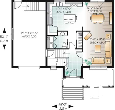 Rez-de-chaussée - Plan de maison offrant garage, 3 chambres, coin lecture - Arbosse