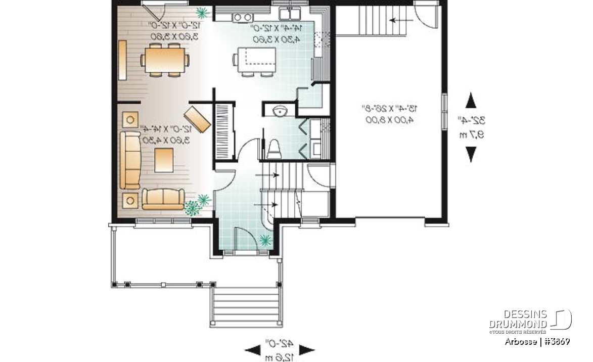 Rez-de-chaussée - Plan de maison offrant garage, 3 chambres, coin lecture - Arbosse