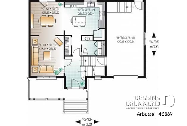 Rez-de-chaussée - Plan de maison offrant garage, 3 chambres, coin lecture - Arbosse