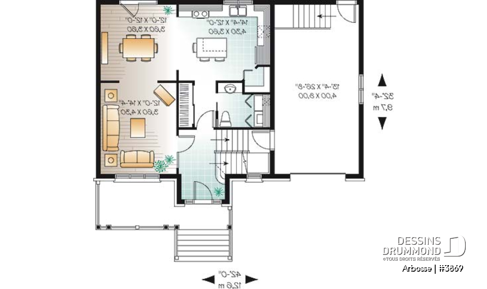 Rez-de-chaussée - Plan de maison offrant garage, 3 chambres, coin lecture - Arbosse
