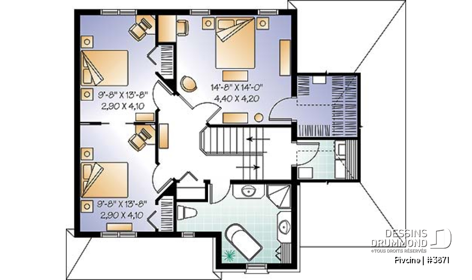 Étage - Plan de cottage, chambres secondaires communicantes, cuisine avec grand îlot, sous-sol à aménager - Pivoine