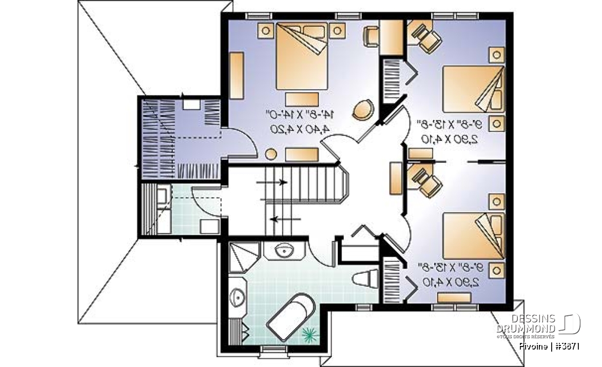 Étage - Plan de cottage, chambres secondaires communicantes, cuisine avec grand îlot, sous-sol à aménager - Pivoine