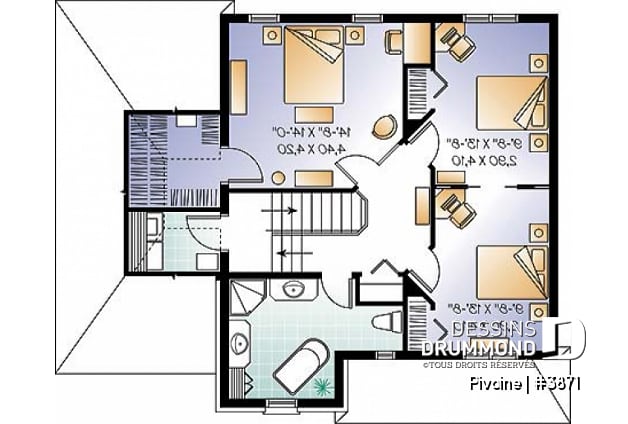 Étage - Plan de cottage, chambres secondaires communicantes, cuisine avec grand îlot, sous-sol à aménager - Pivoine