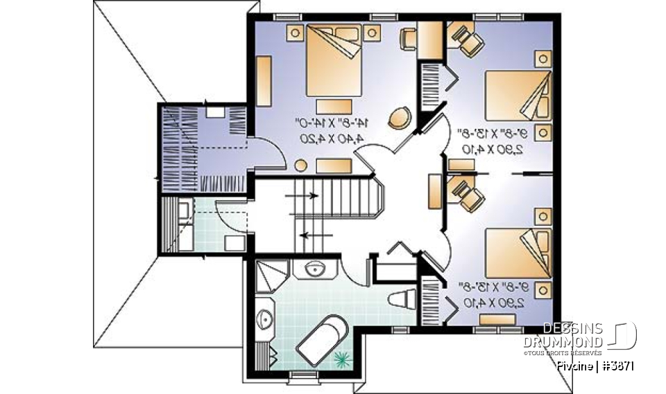 Étage - Plan de cottage, chambres secondaires communicantes, cuisine avec grand îlot, sous-sol à aménager - Pivoine
