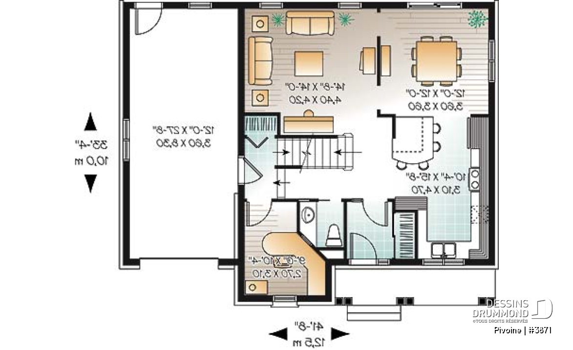 Rez-de-chaussée - Plan de cottage, chambres secondaires communicantes, cuisine avec grand îlot, sous-sol à aménager - Pivoine