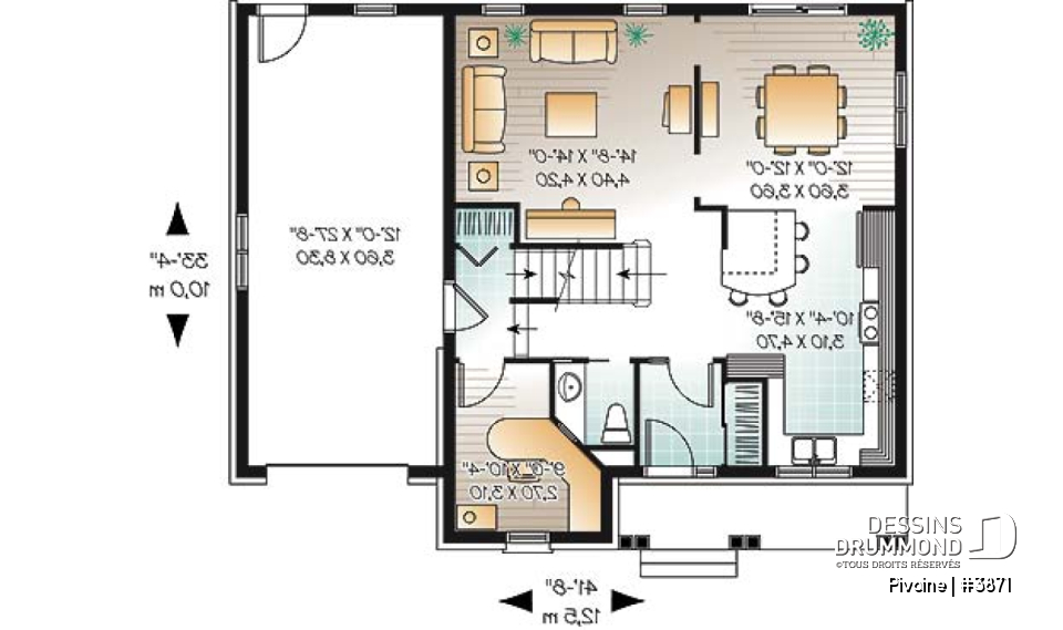 Rez-de-chaussée - Plan de cottage, chambres secondaires communicantes, cuisine avec grand îlot, sous-sol à aménager - Pivoine