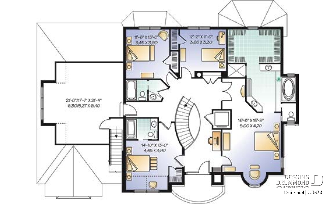 Étage - Plan de maison de luxe avec ascenseur, garage triple, bureau, 2 salons, foyer, 4 chambres et espace boni  - Nathaniel