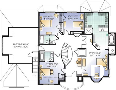 Étage - Plan de maison de luxe avec ascenseur, garage triple, bureau, 2 salons, foyer, 4 chambres et espace boni  - Nathaniel