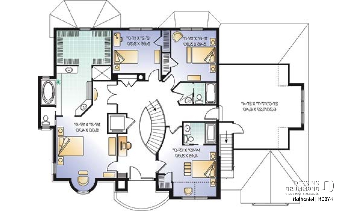 Étage - Plan de maison de luxe avec ascenseur, garage triple, bureau, 2 salons, foyer, 4 chambres et espace boni  - Nathaniel