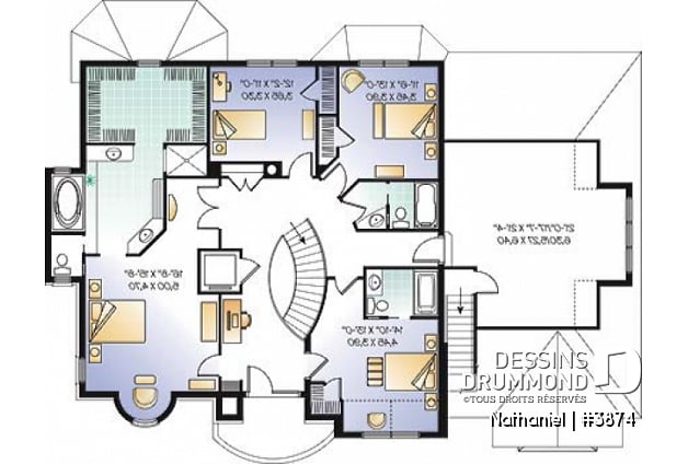 Étage - Plan de maison de luxe avec ascenseur, garage triple, bureau, 2 salons, foyer, 4 chambres et espace boni  - Nathaniel