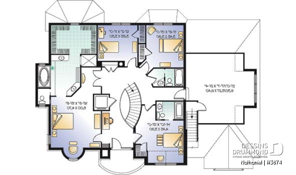 Étage - Plan de maison de luxe avec ascenseur, garage triple, bureau, 2 salons, foyer, 4 chambres et espace boni  - Nathaniel