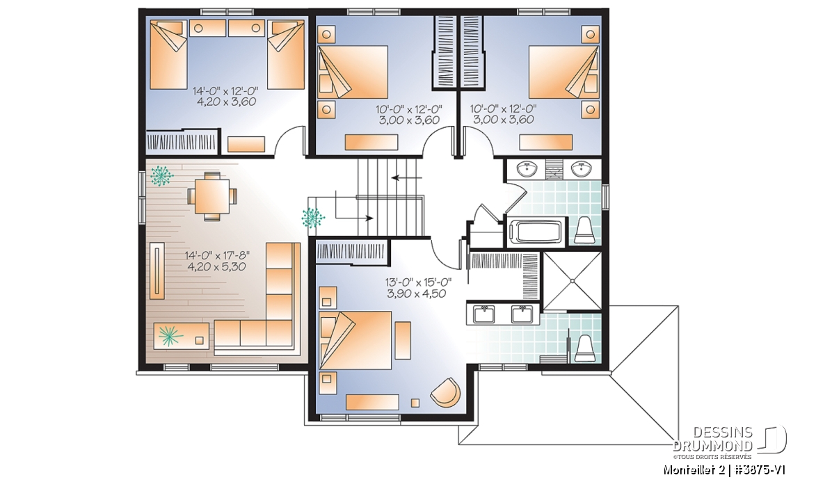 Étage - Plan de grande maison contemporaine, 4 à 5 chambres, garage avec accès sous-sol, chute à linge, buanderie - Monteillet 2