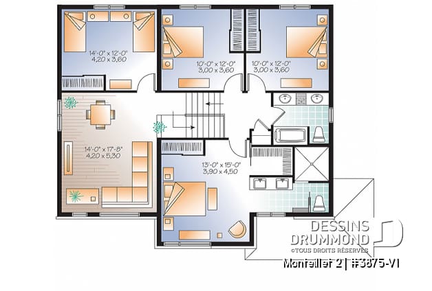 Étage - Plan de grande maison contemporaine, 4 à 5 chambres, garage avec accès sous-sol, chute à linge, buanderie - Monteillet 2
