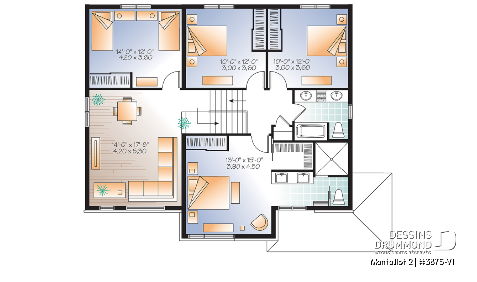 Étage - Plan de grande maison contemporaine, 4 à 5 chambres, garage avec accès sous-sol, chute à linge, buanderie - Monteillet 2