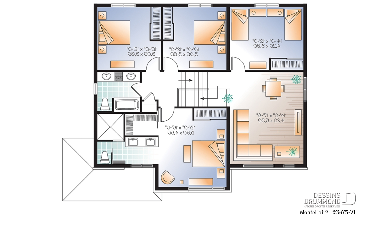 Étage - Plan de grande maison contemporaine, 4 à 5 chambres, garage avec accès sous-sol, chute à linge, buanderie - Monteillet 2