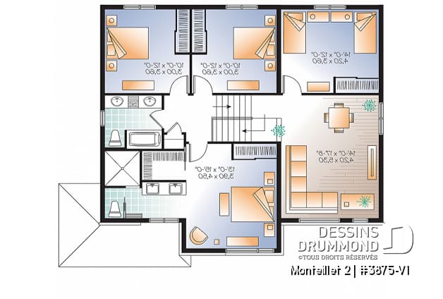 Étage - Plan de grande maison contemporaine, 4 à 5 chambres, garage avec accès sous-sol, chute à linge, buanderie - Monteillet 2