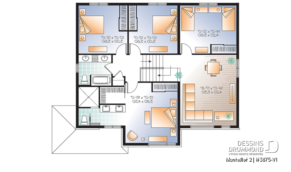 Étage - Plan de grande maison contemporaine, 4 à 5 chambres, garage avec accès sous-sol, chute à linge, buanderie - Monteillet 2