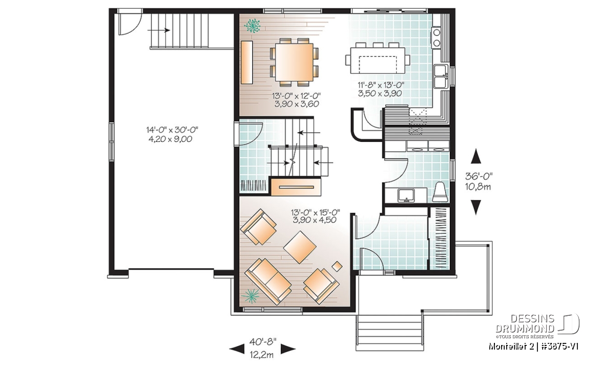 Rez-de-chaussée - Plan de grande maison contemporaine, 4 à 5 chambres, garage avec accès sous-sol, chute à linge, buanderie - Monteillet 2