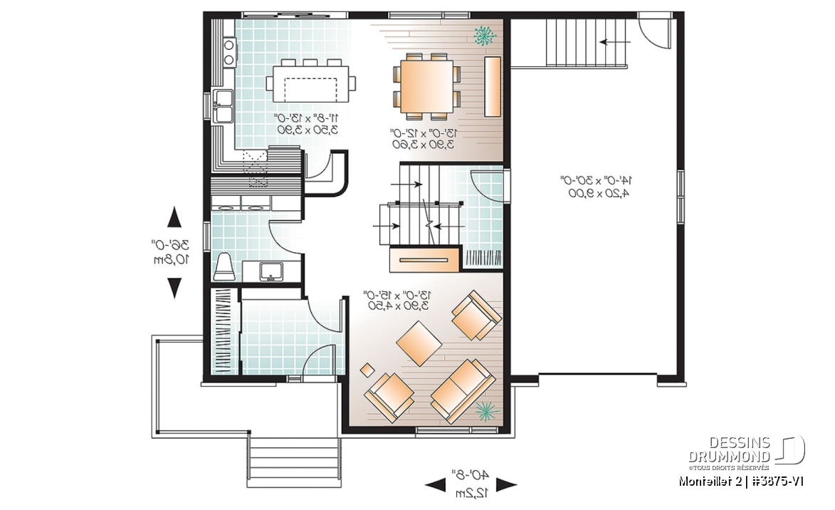 Rez-de-chaussée - Plan de grande maison contemporaine, 4 à 5 chambres, garage avec accès sous-sol, chute à linge, buanderie - Monteillet 2