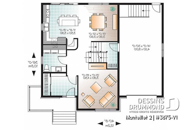 Rez-de-chaussée - Plan de grande maison contemporaine, 4 à 5 chambres, garage avec accès sous-sol, chute à linge, buanderie - Monteillet 2