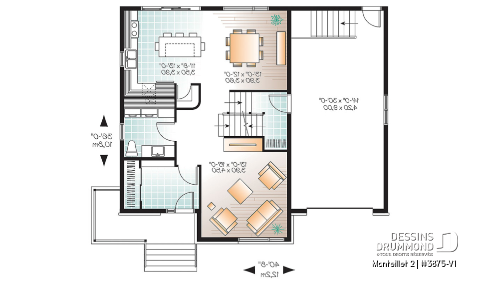 Rez-de-chaussée - Plan de grande maison contemporaine, 4 à 5 chambres, garage avec accès sous-sol, chute à linge, buanderie - Monteillet 2