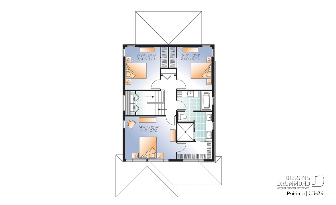 Étage - Plan de maison contemporaine, garage, 3 chambres, grande cuisine, superbe chambre parents, terrasse abritée - Patriote