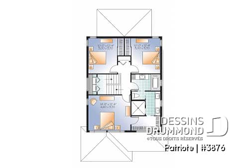 Étage - Plan de maison contemporaine, garage, 3 chambres, grande cuisine, superbe chambre parents, terrasse abritée - Patriote