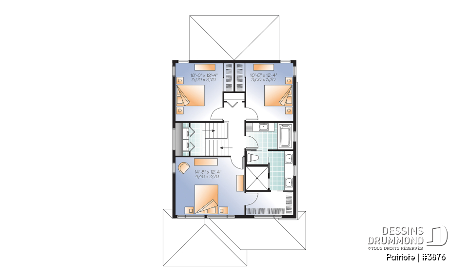 Étage - Plan de maison contemporaine, garage, 3 chambres, grande cuisine, superbe chambre parents, terrasse abritée - Patriote