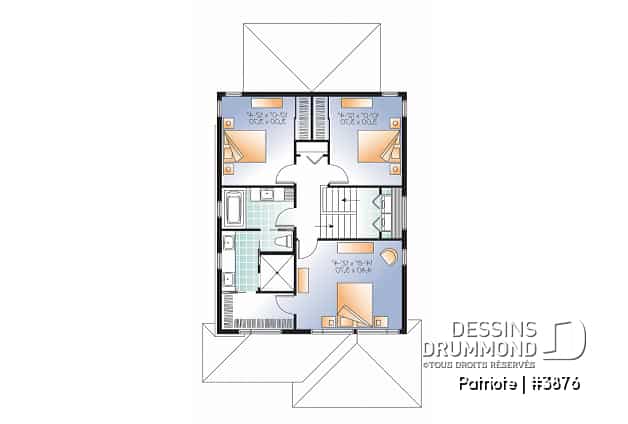 Étage - Plan de maison contemporaine, garage, 3 chambres, grande cuisine, superbe chambre parents, terrasse abritée - Patriote