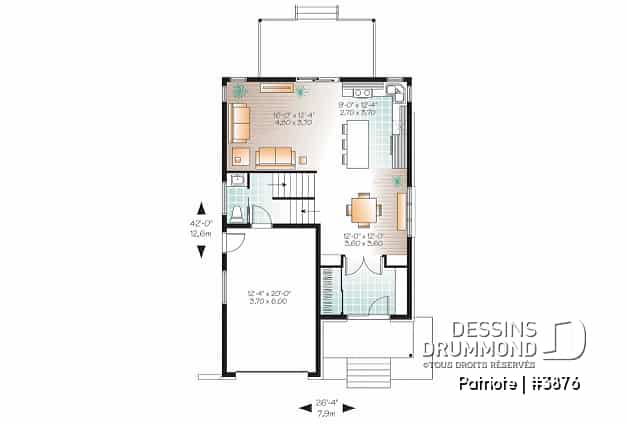 Rez-de-chaussée - Plan de maison contemporaine, garage, 3 chambres, grande cuisine, superbe chambre parents, terrasse abritée - Patriote