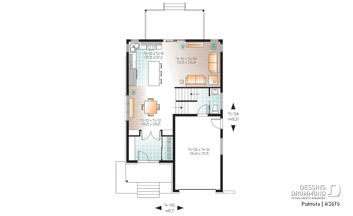 Rez-de-chaussée - Plan de maison contemporaine, garage, 3 chambres, grande cuisine, superbe chambre parents, terrasse abritée - Patriote