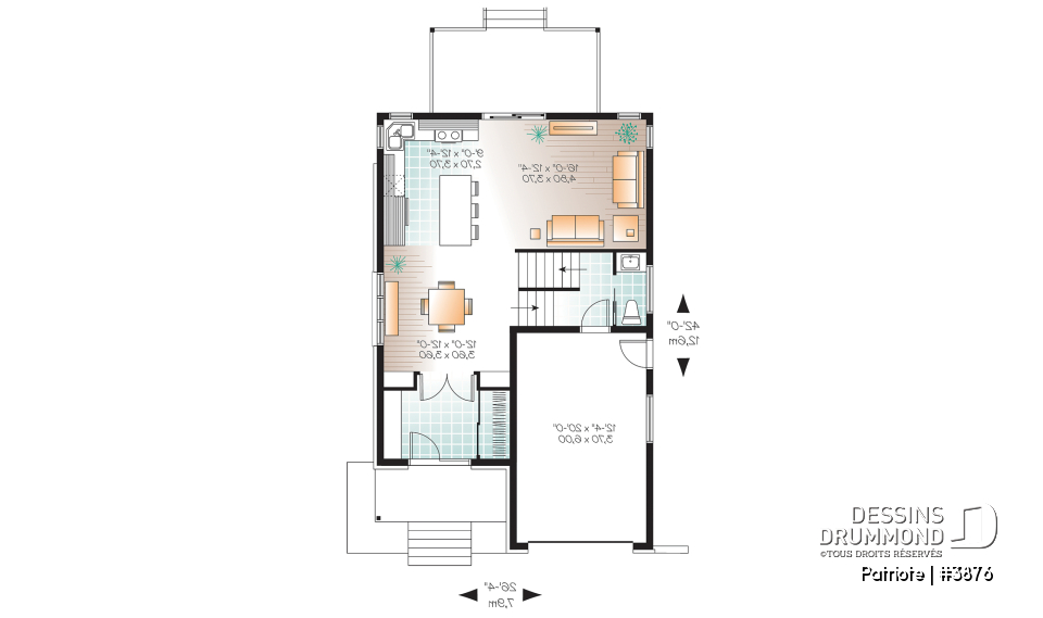 Rez-de-chaussée - Plan de maison contemporaine, garage, 3 chambres, grande cuisine, superbe chambre parents, terrasse abritée - Patriote