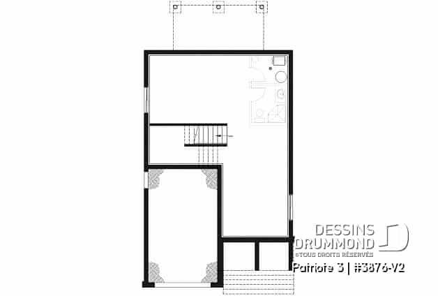 Sous-sol - Plan de maison moderne pour terrain étroit avec garage, aire ouverte, 3 chambres, buanderie à l'étage - Patriote 3